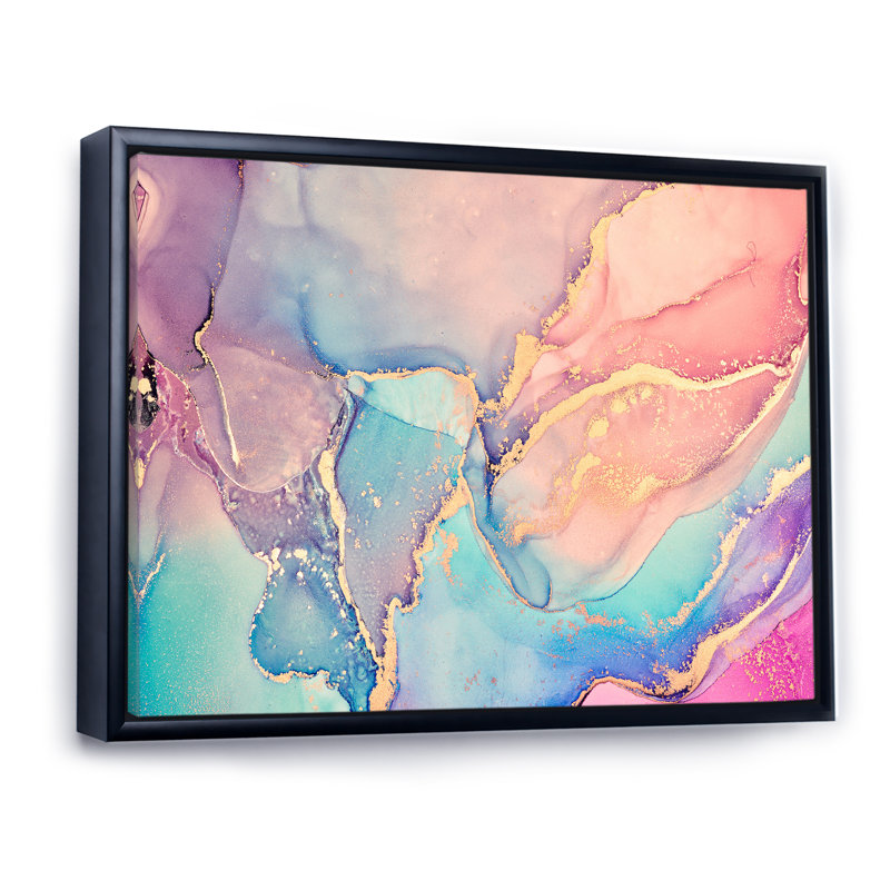 Art liquide rose et bleu II - reproduction sur toile, H 16 po x l 32 po, Cadre flottant noir