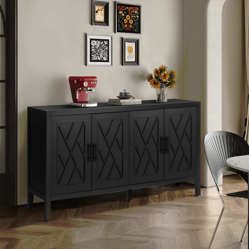Armoire décorative de style campagnard 60 pouces avec 4 portes et une tablette ajustable Buffet en bois avec console et crédence pour table de salle à manger