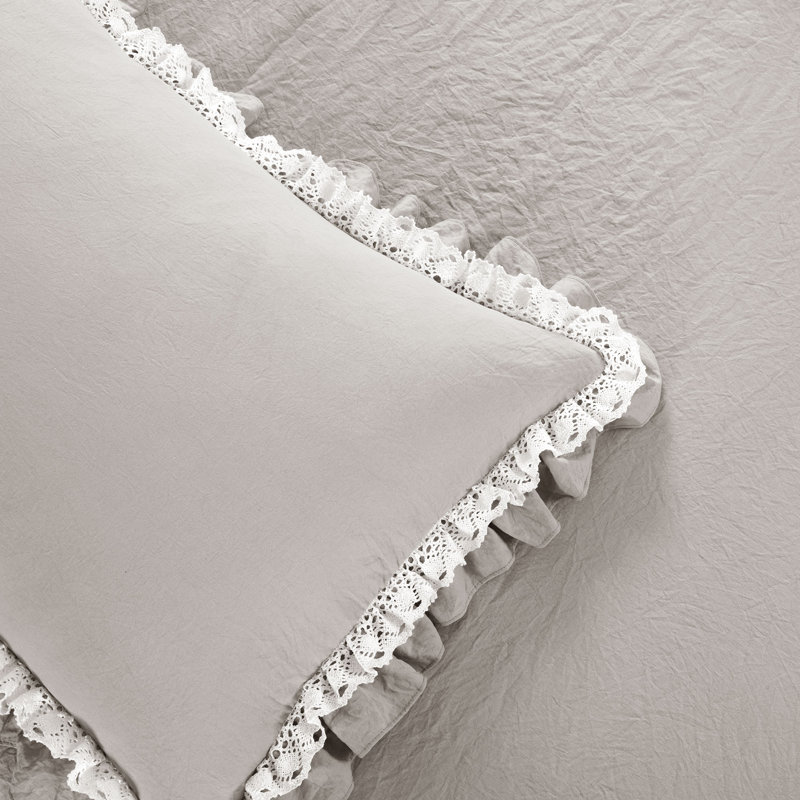 Ensemble de couvre-lit 3 pièces Shabby Elegance, Couvre-lit de très grande taille et 2 taies déco, Gris clair