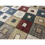 Tapis bleu, orange brûlé et beige noué à la main de haute qualité