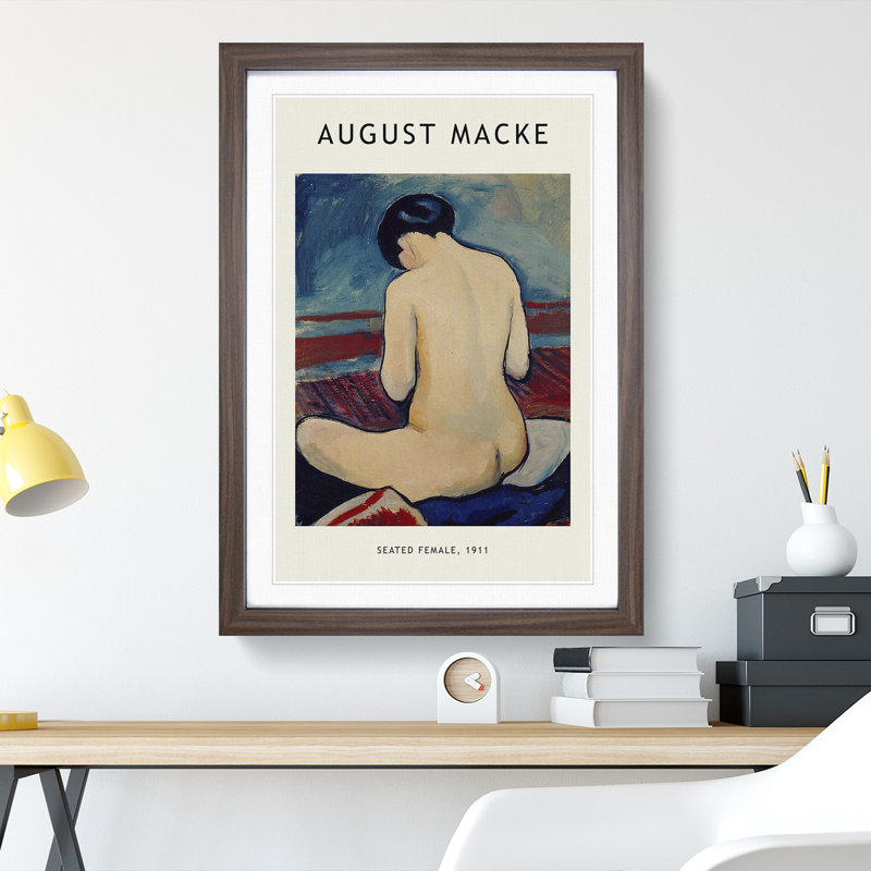 Sitting Nude - Picture Frame Painting, Walnut, 65cm H x 48cm W x 2cm D