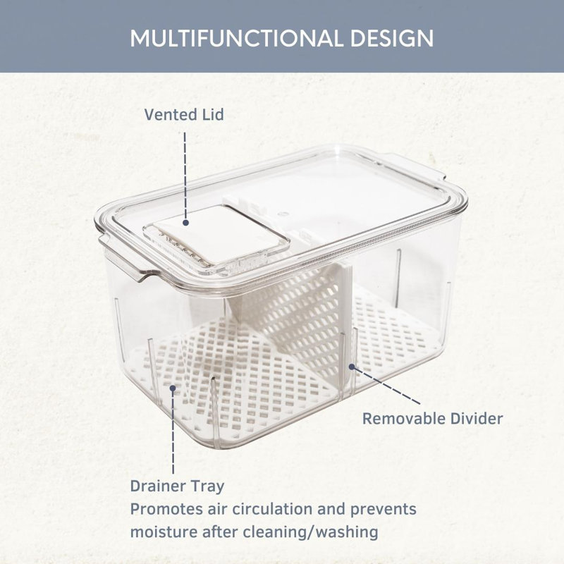Clear Acrylic Stackable Refrigerator Bin Set with Divider