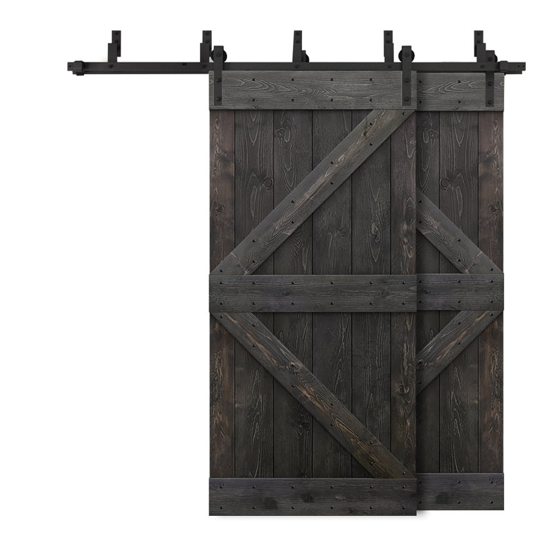 Porte de grange à panneaux et en bois avec quincaillerie d'installation, Noir anthracite, 48 po x 84 po