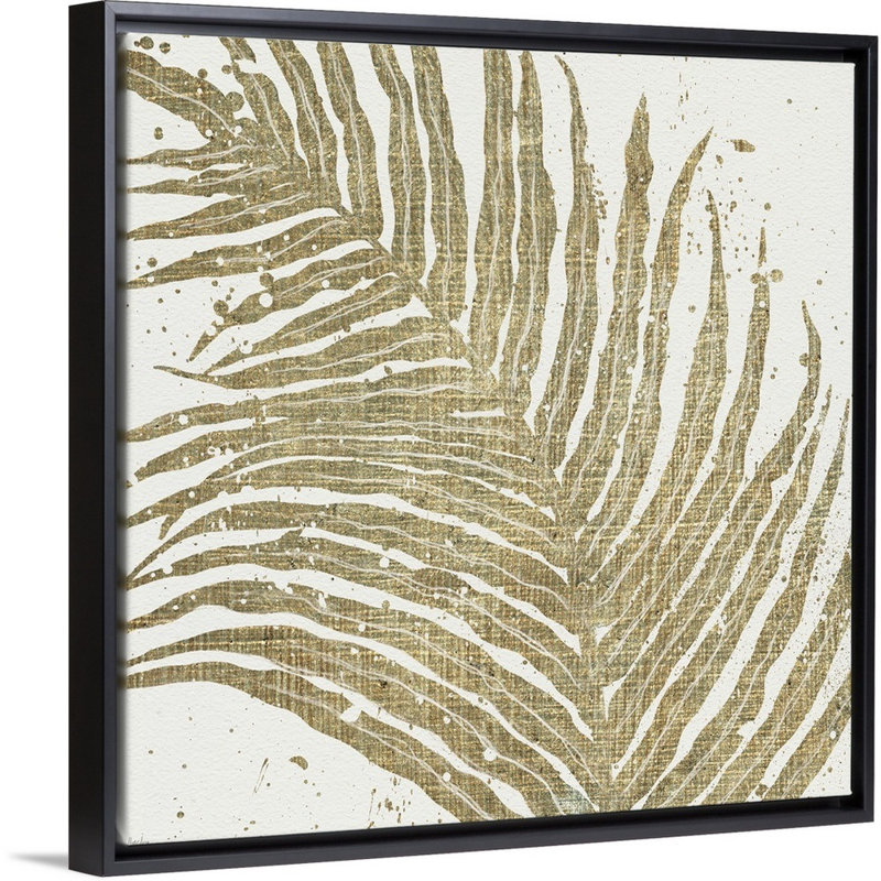 «Gold Leaves I», art mural sur toile, Toile avec cadre noir, H 38 po x l 38 po