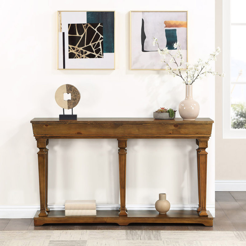 Rectangular Oak Console Table With Stable Construction And Extra Storage Modern Secure Leg Setup A Display Shelf