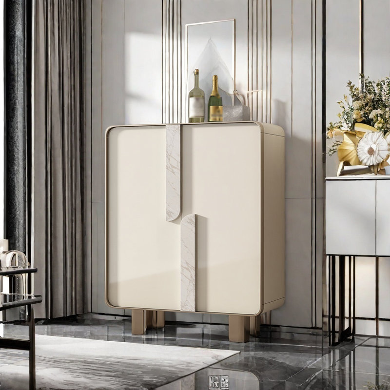 Armoire d'appoint Nordic Modern, Blanc perle / or