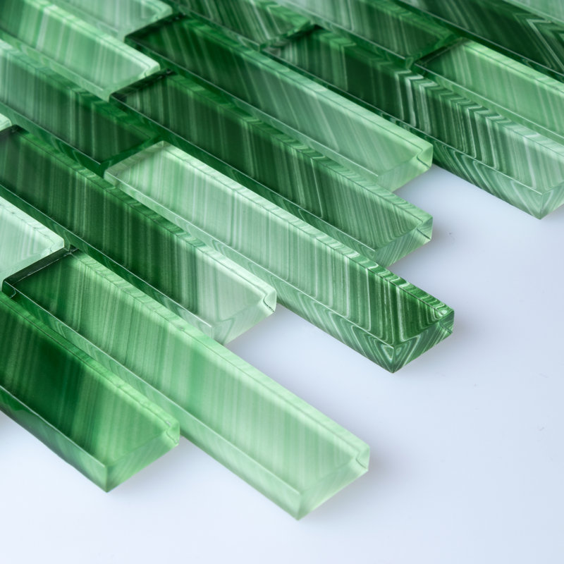 Carreau de mosaïque de verre à bord droit de qualité supérieure peint à la main 1 po x 4 po, Vert