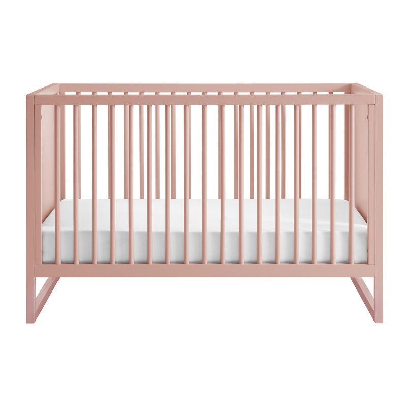 Blush Pink Convertible Baby Crib with Adjustable Heights