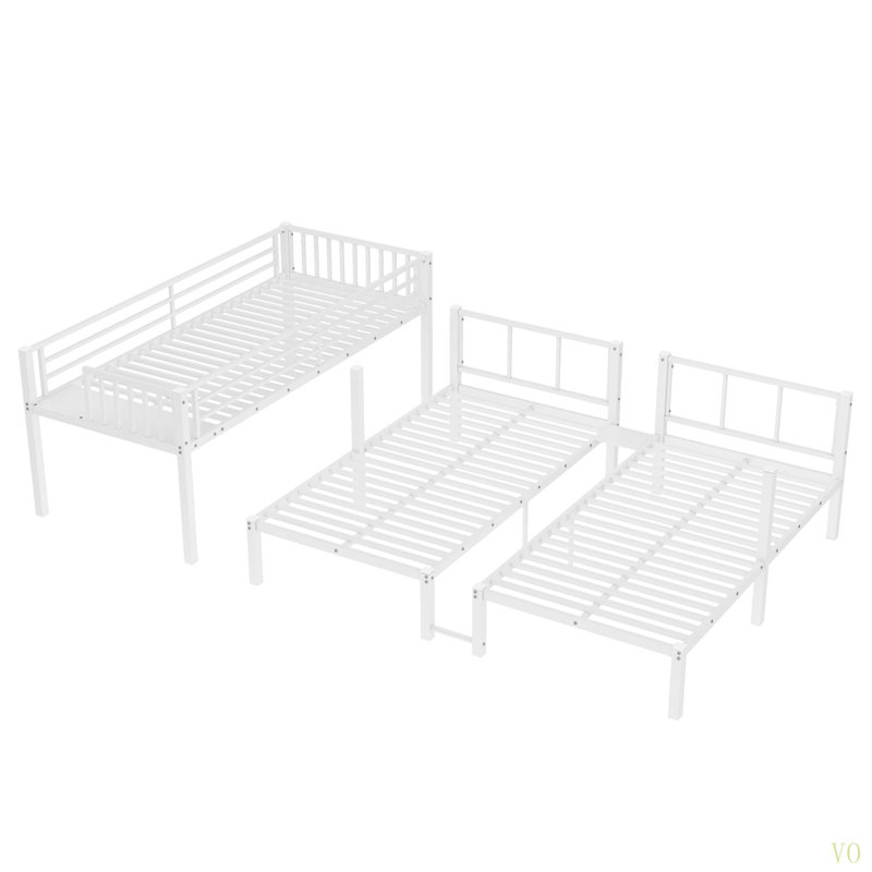 Lits superposés pour 3 personnes, lit superposé triple en métal, Blanc