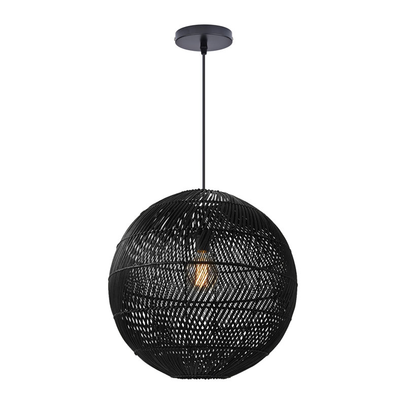 1-Light Pendant Lights Black Basket Globe, 19.68" H x 19.68" W x 19.68" D