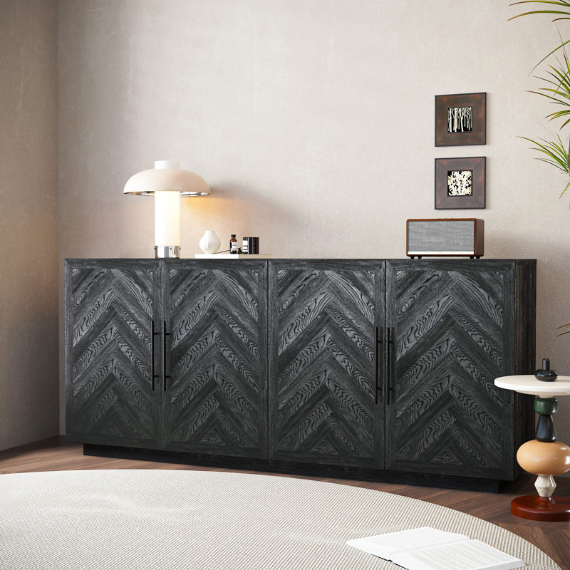 70.8" Black Buffet Cabinet With Storage,wood Sideboard Large Console Table