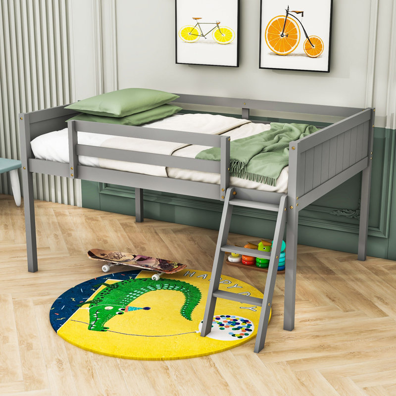 Janaq Kids Twin Loft Bed, Full, Gray