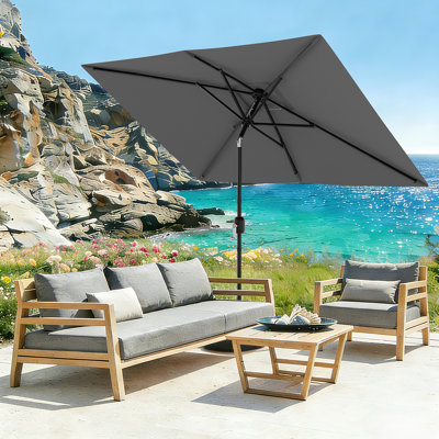 Parasol rectangulaire de protection solaire durable 10 'x 6,5' avec bouton-poussoir inclinable, 6 parasols robustes pour table de marché avec poignée à manivelle - idéal pour le jardin, la terrasse, la pelouse et le bord de la piscine
