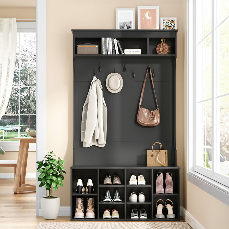 Chalemet Hall Tree 39.4" Wide with Shoe Storage and Bench, Black
