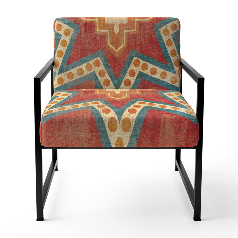 Arlyn Moroccan Orange Tiles Collage I - Upholstered Bohemian Chic Accent Arm Chair, Black