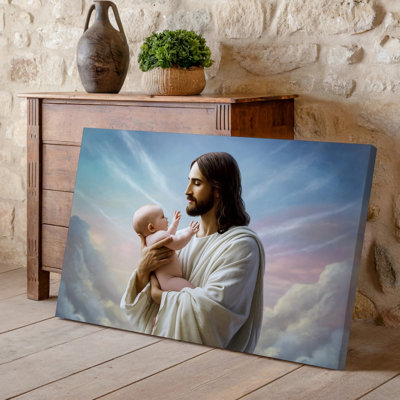 Canvas A Serene Scene Depicting A Gentle Bearded Man In Flowing Wall Art Robes Cradling An Infant In His Arms The Man With Perfect For Canvas Wall Art