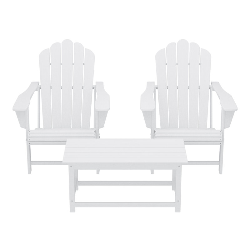 Outdoor Poly Adirondack Chair Set With Coffee Table, White