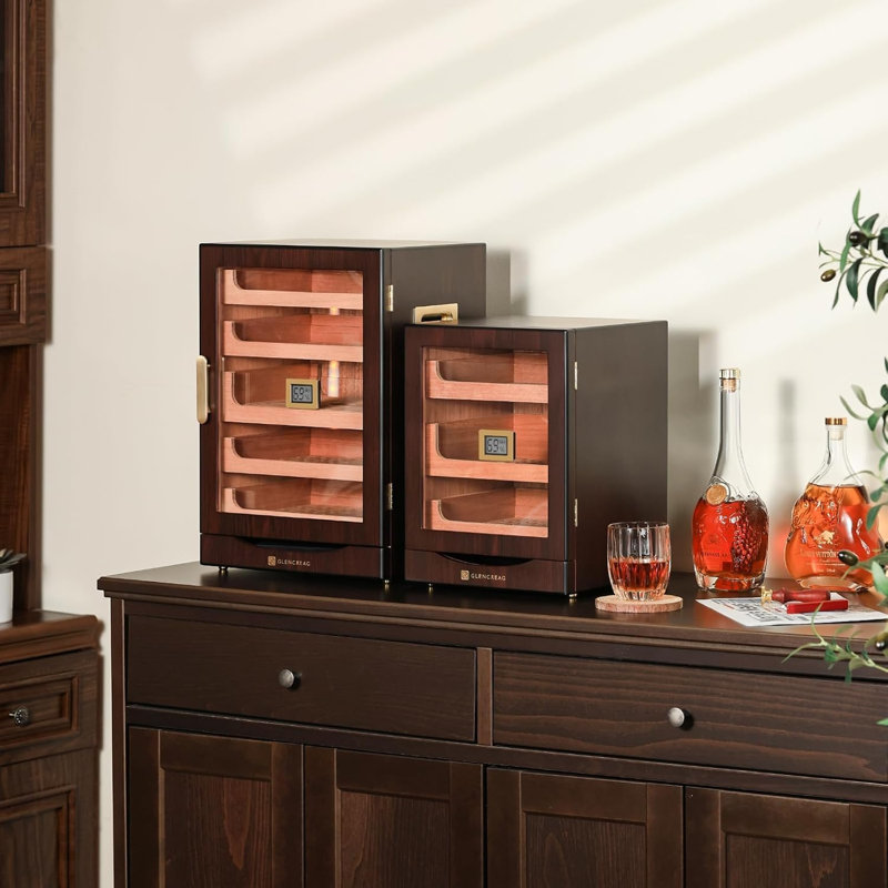 Armoire à cigares pour cigares pour 100 à 150 cigares avec doublure en cèdre espagnol, porte magnétique à fermeture étanche, 3 + 1 tiroirs de grande capacité