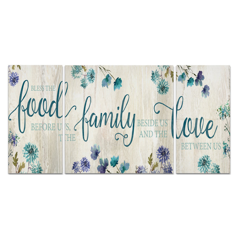 «Food Family Love» - Reproduction d'art textuel multi-pièces sur toile, H 40 po x l 80 po x P 1,5 po