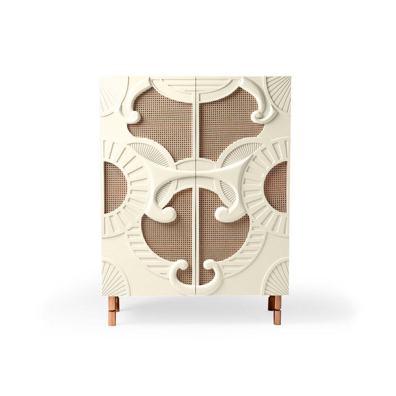 Traje De Luces 47'' Bar Cabinet, Ivory/Polished Copper