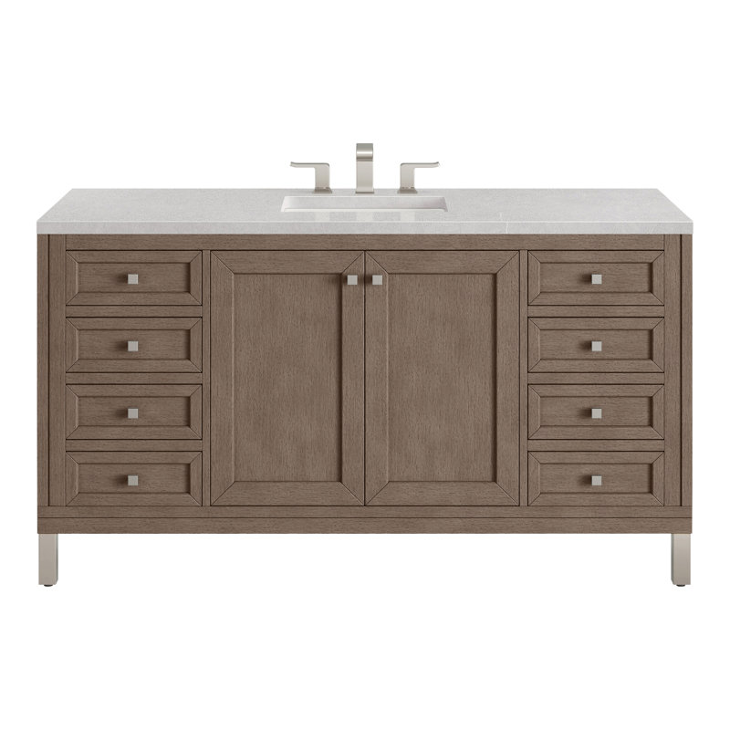 Chicago 60'' W Double Vanity, Charcoal Soapstone, Glossy White, 8" Widespread