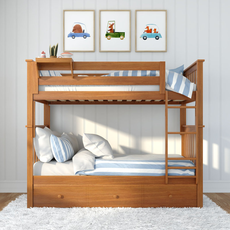 Lit superposé standard avec lit gigogne Ravenwood, Simple au dessus de simple, Pacane