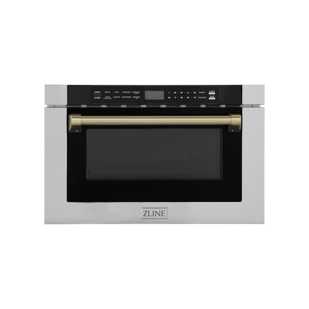 ZLINE Autograph Edition 24 in. 1.2 cu. ft. Built-in Microwave Drawer with a Traditional Handle in Stainless Steel ZLINE Accent