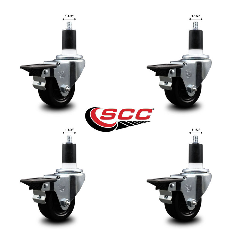 Ensemble de roulettes extensibles pivotantes en caoutchouc dur de 3 pouces 1-1 / 2 pouces avec frein SCC