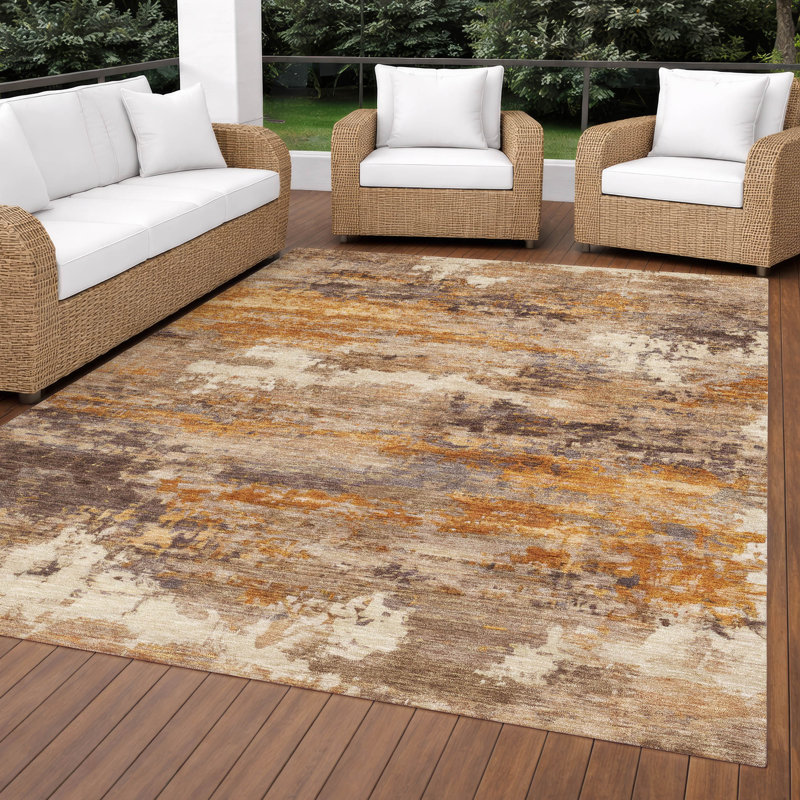 Machine Washable Indoor/Outdoor Chantille ACN2810 Abstract Rug, 8' x 10', Brown