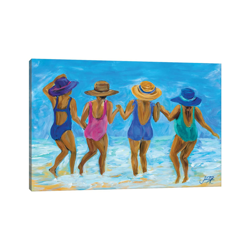 Mesdames sur la plage, impression sur toile par Julie Derice, H 40 po x l 60 po x P 1,5 po, Toile tendue