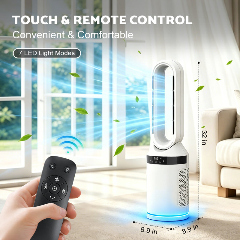 Ventilateur tour sans pales et chauffe-terrasse Advwin, Blanc