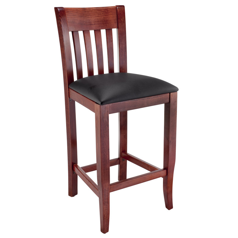 Jessee Upholstered Counter Stool with Solid Wood Frame, Mahogany