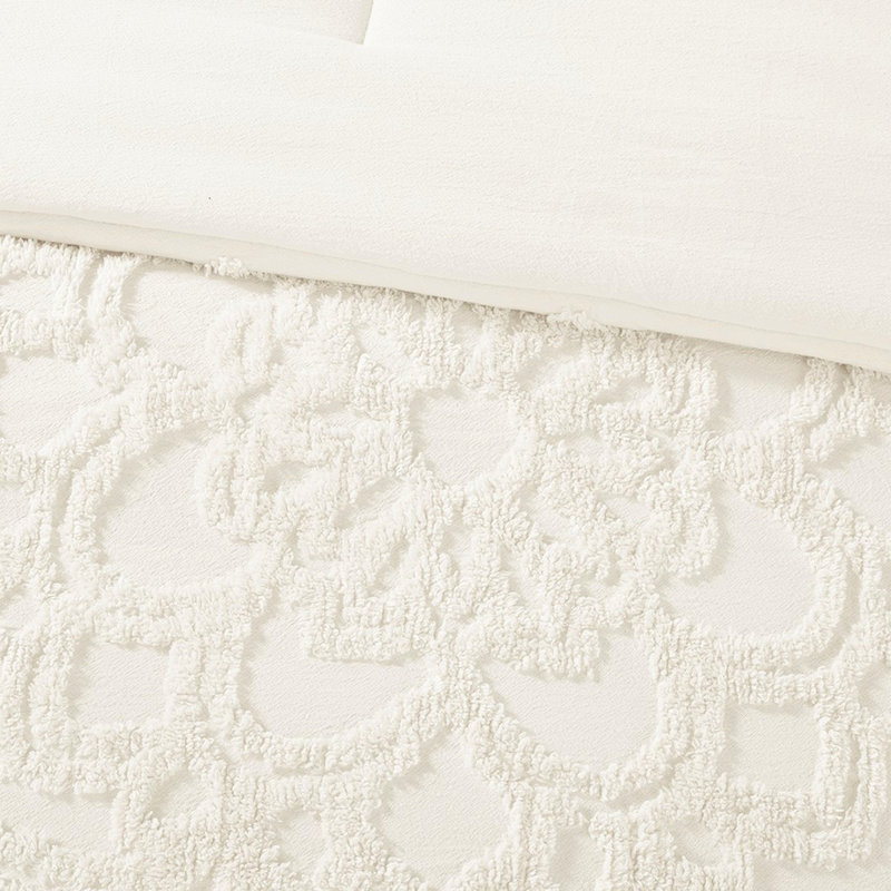 Édredon en coton chenille à médaillon pour très grand lit et literie toutes saisons très grand / avec, Blanc cassé
