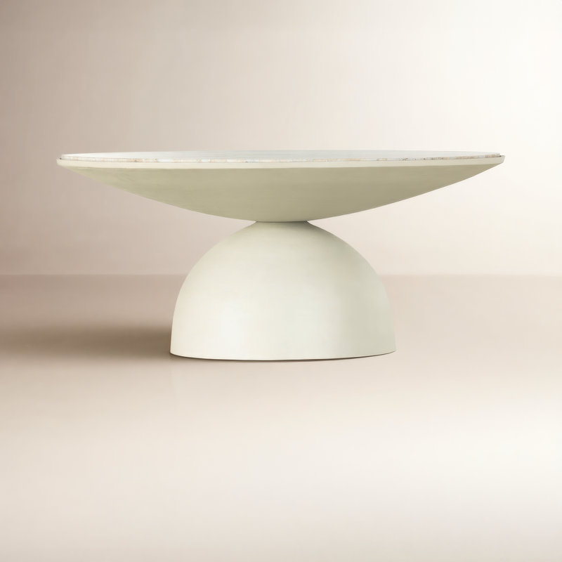 Table basse Anara Seraphine, Plateau texturé blanc mat / base gris clair, H 15,75 po x L 35,25 po x l 35,25 po
