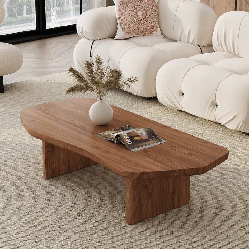 Ensemble de salon moderne du milieu du siècle en 2 pièces, meuble télé en bois de noyer avec 4 tiroirs et table basse assortie, pieds fuselés à embouts dorés