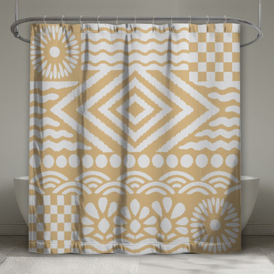 Beige Geometric Motif Shower Curtains Extra Long