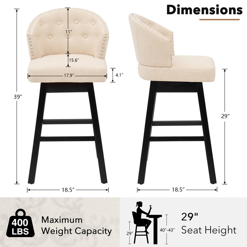 Aadhvika Upholstered BarStools with Solid Wood Frame, Beige/Linen, Counter Stool (26" Seat Height)