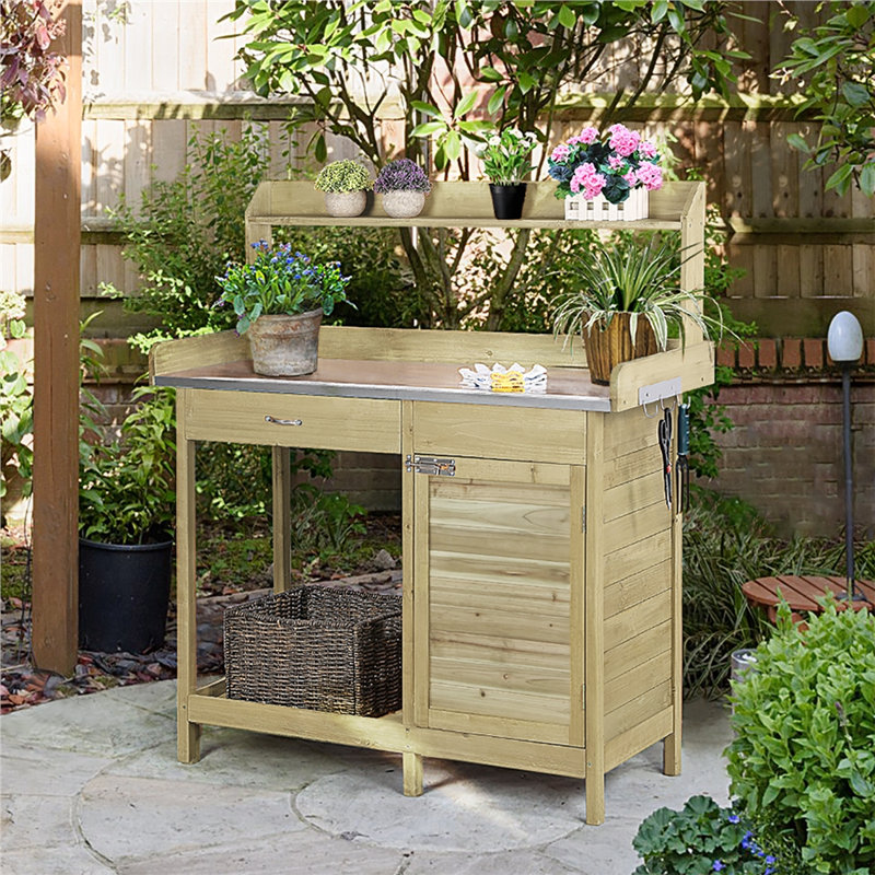 Garden Wood Potting Bench 100% Fir Wood, 	Light Green