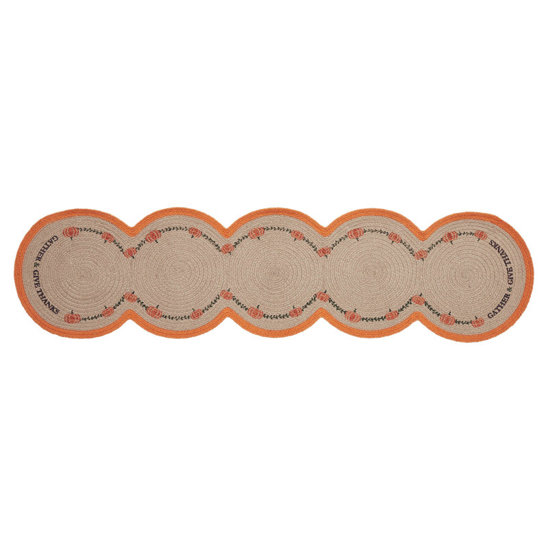 Harvest Blessings Natural Stencil Pumpkin Runner, 12" W x 48" L