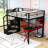 Loft Bed With LED Strip, Built-In Desk, Open Wardrobe, Storage Stairs And Guardrails-1396146304-1407484659