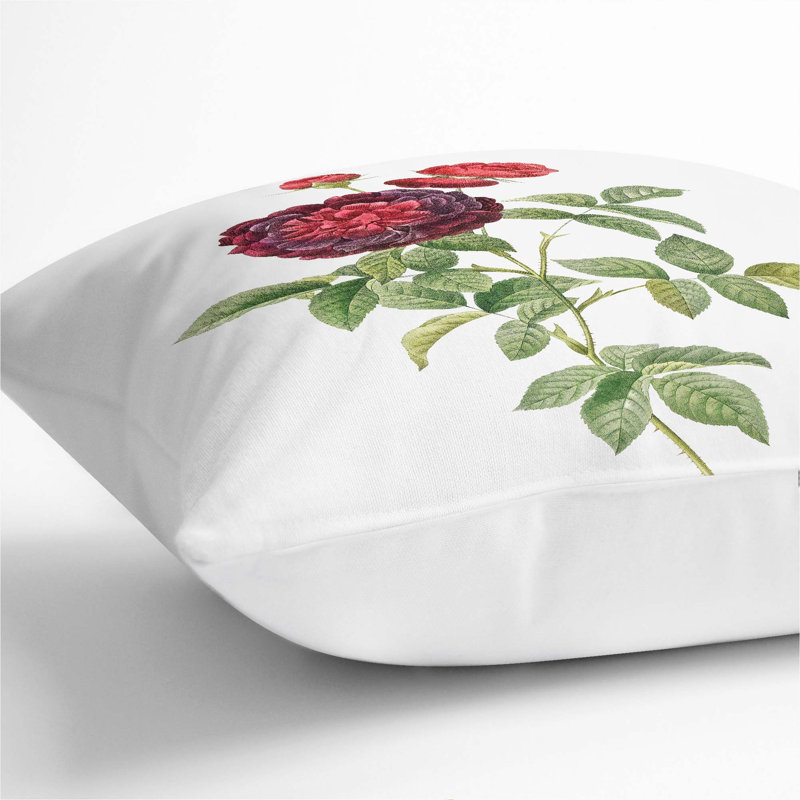 Floral Square Throw Cushion, White, 40cm H x 40cm W x 15cm D