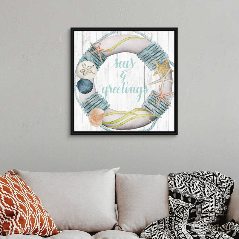 «Seas and Greetings Collection A» par Grace Popp - reproduction d'art textuel sur toile, Cadre noir