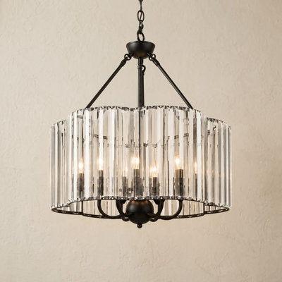 Lustre tambour en cristal noir à 6 lumières de 50 cm (20 po) avec chaîne réglable