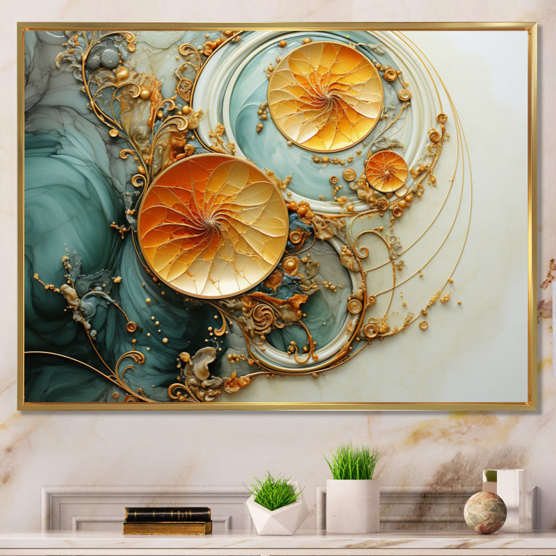 Organic Spiral - Abstract Spirals, impression d'art mural, H 12 po x l 20 po x P 1 po, Cadre flottant doré