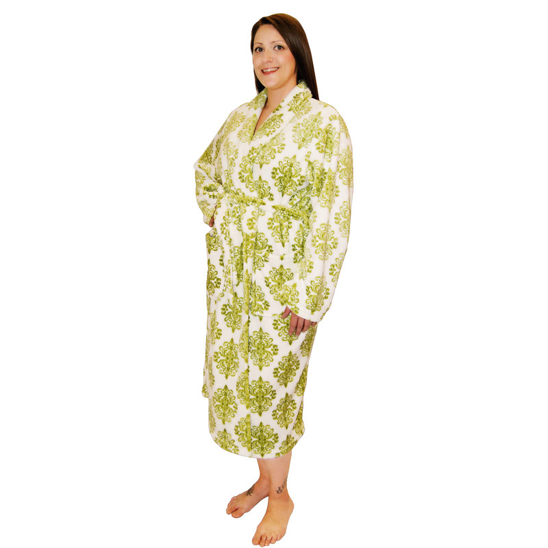 Fleece Gender Neutral Mid-Calf Bathrobe with Pockets, Dark Citron, Small