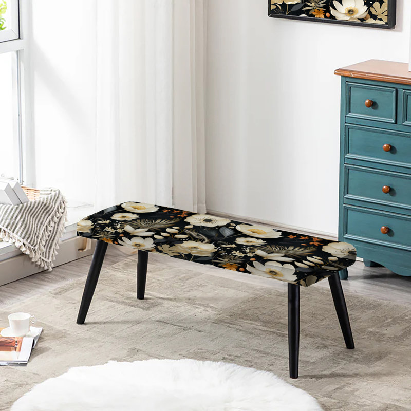 Modern Florals - Plants Upholstered Black Bench