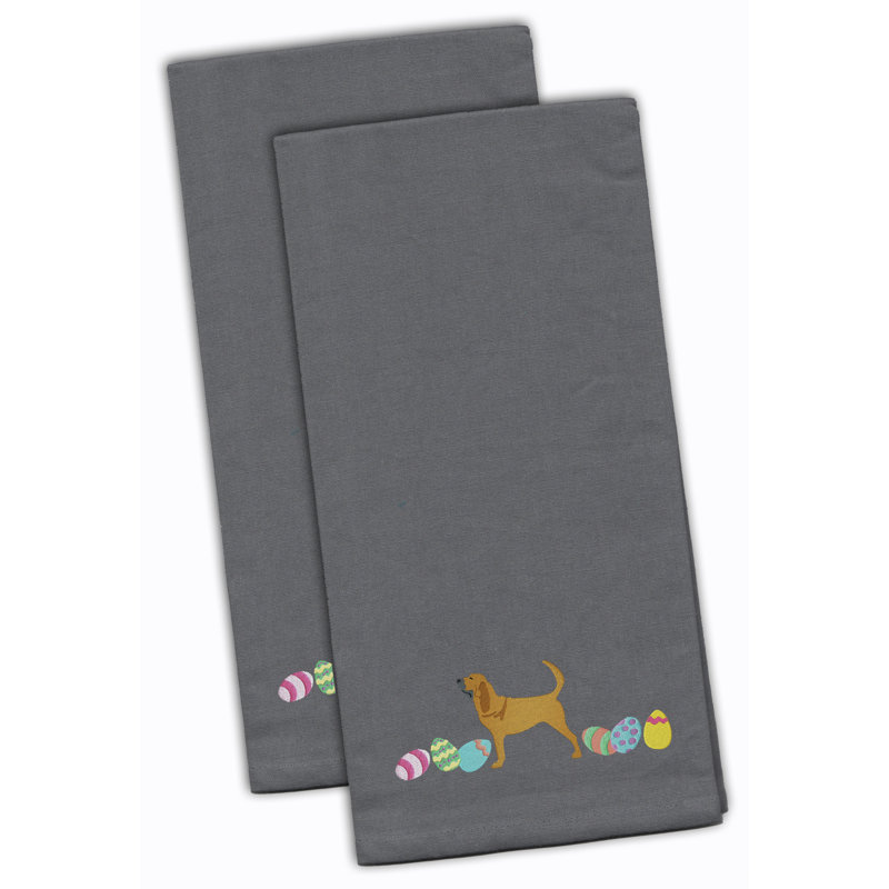 Serviette de cuisine à thé brodé bloodhound pâques, Gris, H 28 po x l 19 po x P 0,1 po
