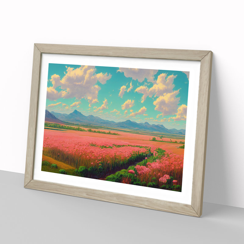Spring Landscape Meadow Vol.6 - Single Picture Frame Print, Oak, 46cm H x 64cm W x 2cm D