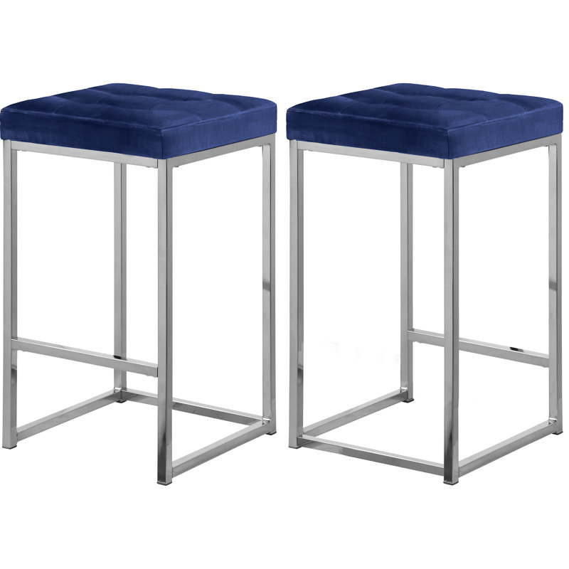 Tabouret de comptoir 26,5 po Nicola, Chrome, Velours marine