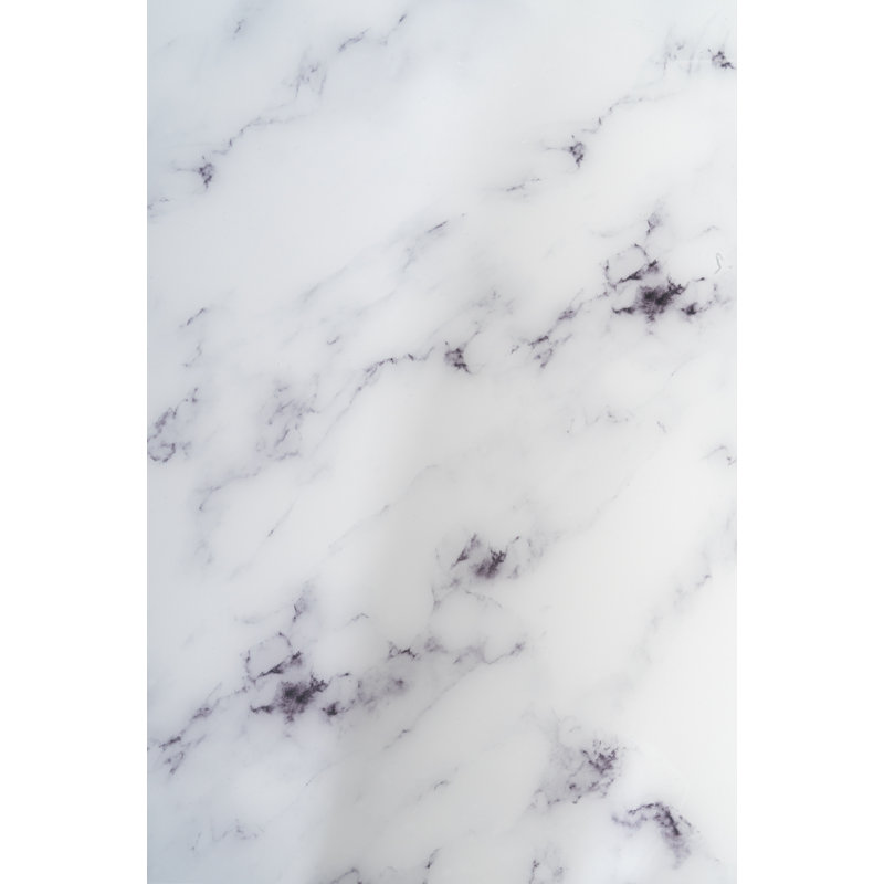 Huitt Solid Faux Marble Coffee Table – White Block Design with Printed Glass Design, 50" Modern Living Room Table, White